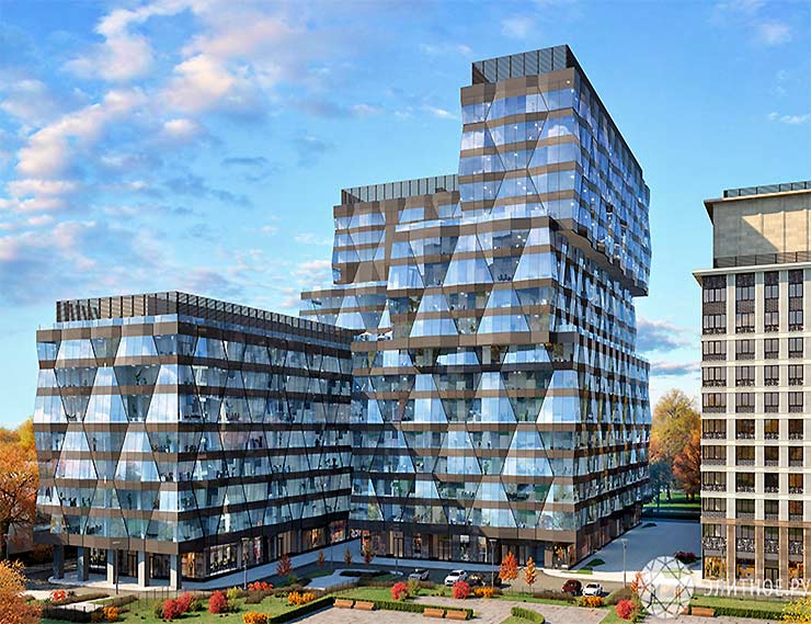 Офисное здание сложной геометрической формы с панорамным остеклением возведут на севере Москвы 