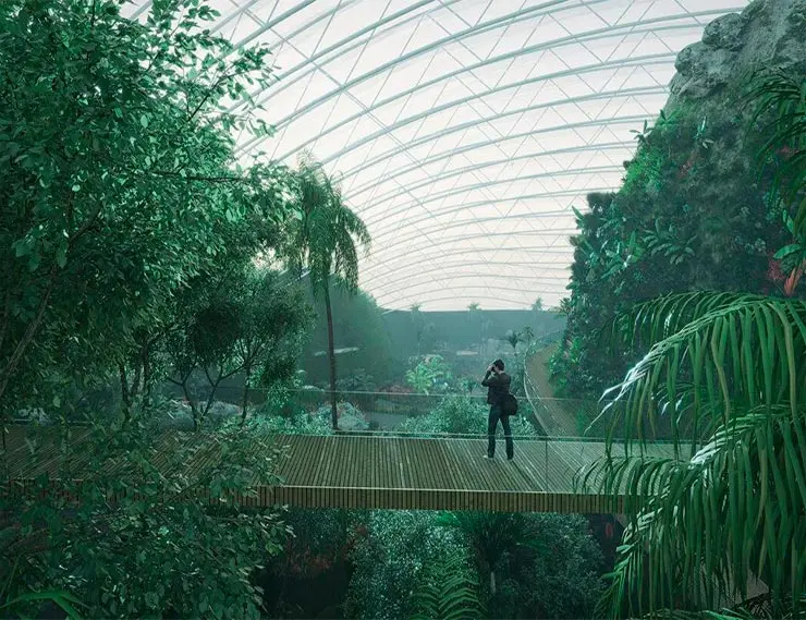 Гигантский стеклянный купол создаст оптимальный микроклимат для тропической флоры и фауны
