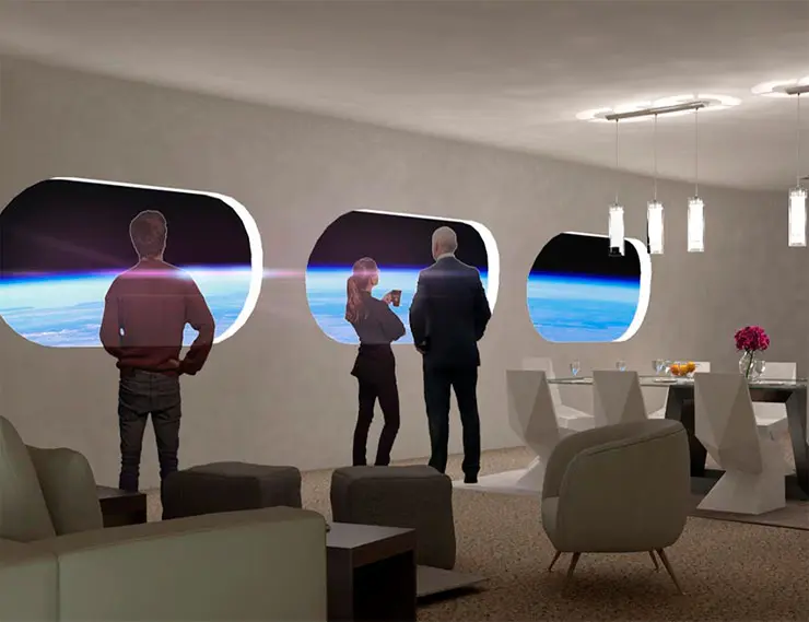 Панорамное остекление – отличительная черта дизайна интерьера космического отеля