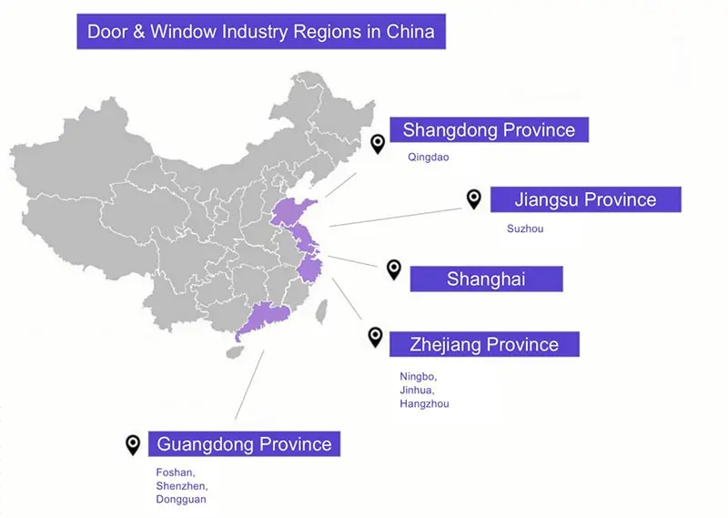 Основные регионы производства дверей и окон в Китае