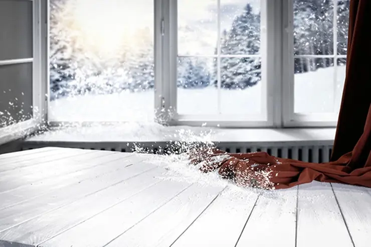 Панорамные окна позволяют проветривать гостиную зимой намного быстрее